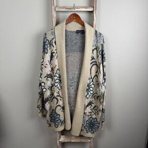Vintage Mademoiselle Floral Acrylic Sweater Cardigan Large, USA made